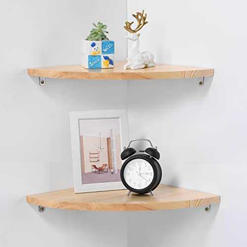 JORIKCHUO 12 inch Corner Wall Shelf, Set of 2 Solid Wood Corner Floating Shelves for Wall, Round End Wall Mounted Floating Corner Shelf for Bedroom, Bathroom, Living Room and Kitchen (12" Burlywood)