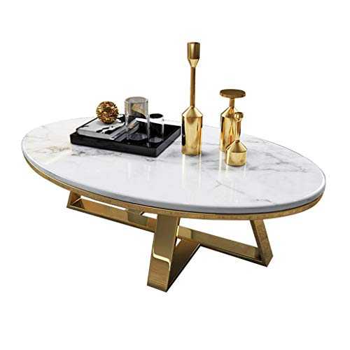 High-Grade Furniture Coffee Table Oval Faux Marble End Table with Gold Metal Frame,for Couch Bedside Home Bedroom,L:80cm x W:50cm x H:45cm