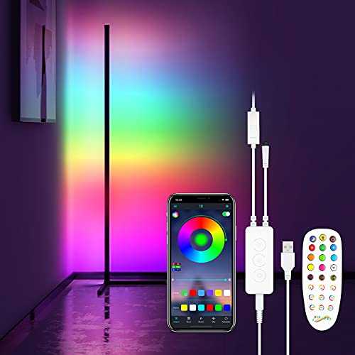 DIY LED Corner Floor Lamp, LED Color Changing Mood Light with APP & Remote Control, Music Sync/Timing/ Dimmable/Multi Lighting Modes Standing Lamp for Modern Home Decoration
