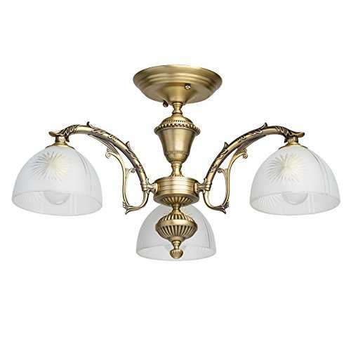 MW-Light 450011503 Classic Ceiling Chandelier Compact Brass Metal Glass Downlight in Antique Style for Low Ceiling Living Room Bedroom, Dining Room E27 3 x 60W excl 230V