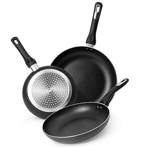 nuovva Induction Hob Frying Pan Set – 3pcs Non Stick Chefs Pans – Kitchen Black Frying Pan Set – Kitchen Cookware 20cm, 24cm and 28cm