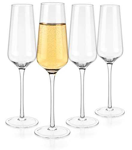 Luxbe - Champagne Crystal Flutes Glasses, Set of 4 - Modern Elegant Sparking Wine Glasses, Hand Blown - Good for Wedding, Anniversary, Christmas - 12oz / 350ml