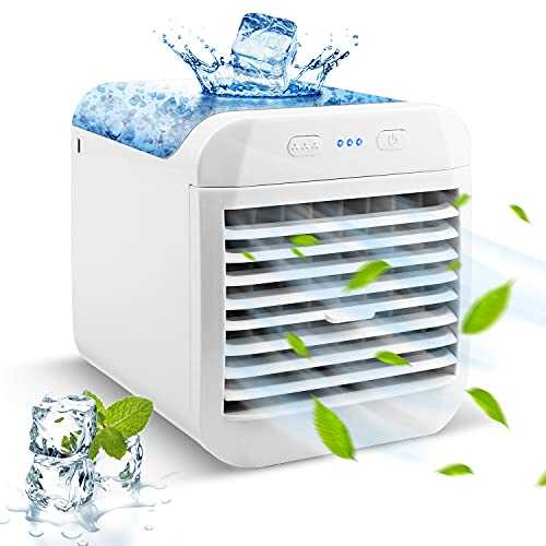Portable Air Cooler, Personal Mini Mobile Air Conditioner 4 in 1 USB Air Conditioner Fan Small Evaporative Cooler with 3 Wind Speeds,7 Colors LED Light, Noiseless for Room, Home, Office