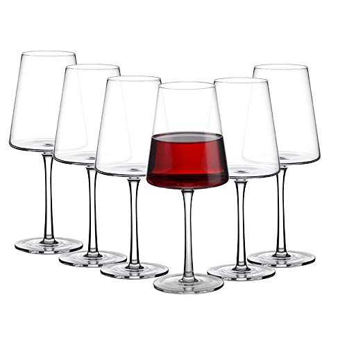 Amisglass Crystal Wine Glass, Set of 6 Red or White Wine Large Glass, Elegant, Durable and Crystal Clear Wine Stemware, 100% Lead Free Glass, Pinot Noir, Burgundy, Bordeaux - 500 ML