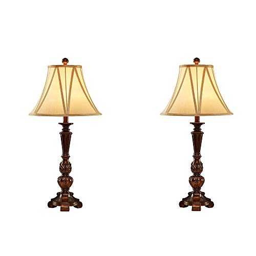 HIZLJJ Table Lamp Set of 2 for Living Room Rustic Bedside Desk Lamps for Bedroom Kids Room Study Resin Nightstand Lamp with Beige Shade