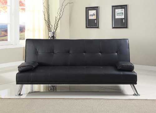 Comfy Living Large Stunning Italian Designer Faux Leather 3 Seater Sofa Bed Futon in BLACK