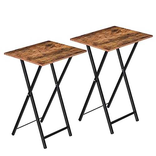 HOOBRO Side Table 2 Set, Folding Tables, TV Tray Table, Snack Table for Eating, Small Sofa End Laptop Drinks Coffee Table for Small Space, Living Room, Industrial, Metal Frame, Rustic Brown EBF25BZ01