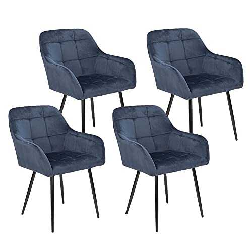 Perfur Casa BlueOcean Furniture Set of 4 Mid Century Modern Kitchen Velvet Dining Chair Upholstered Lounge Counter Living Room Accent Chairs with Back Dressing Table Comfy Chairs for Bedroom