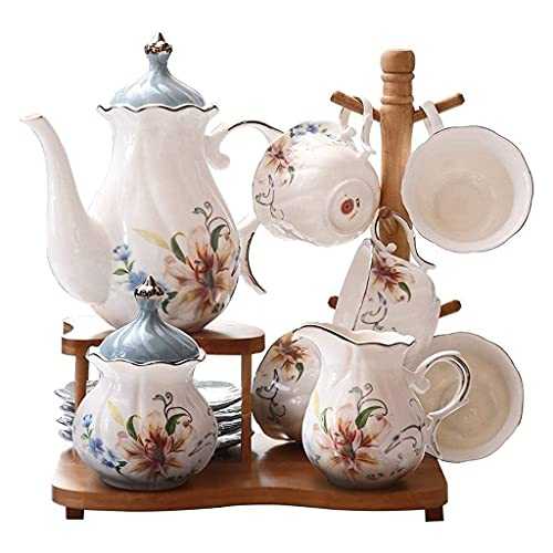 Afternoon Tea Set Set Household Coffee Cup Ceramic Teapot Set Flower Cup Wedding Tea Set (Color : Blue)