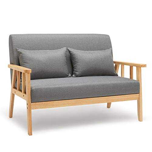 Meerveil Sofa 2 Seater, Armchair Couch Modern Wooden Fabric Linen 110cm for Bedroom Lounge Living Room Office Garden Yard (Dark Grey)