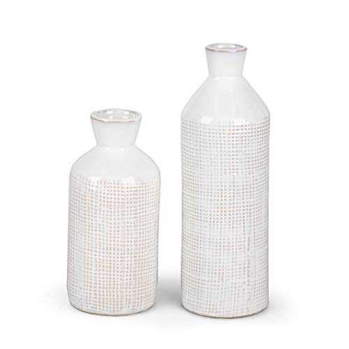 TERESA'S COLLECTIONS White Ceramic Vase for Flowers Set of 2, Decorative Vintage Stoneware Vases for Pampas Grass, Farmhouse Rustic Vase for Living Room, Bedroom and Mantel, 18.3cm & 24.8cm Tall