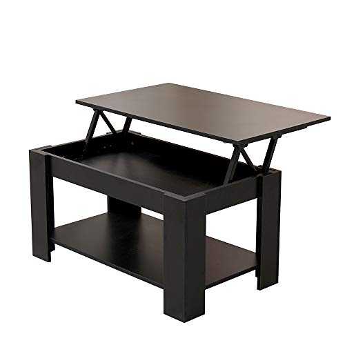 Kingwudo®Modern Lift Top up Coffee/Tea/Sofa Table with Blttom Storage Shelf Living Room Furniture Black/Grey (Black—Style 1)
