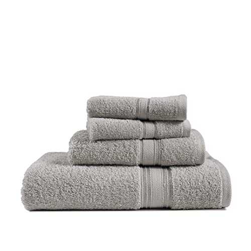 Bath Towel Set | Towels for Bathroom | Chateau Home 4 Piece Towel Set | 1 Bath Towel, 1 Hand Towel, 2 Wash Cloths | 100% Cotton Towels, Extra Absorbent | Extra Soft, Quick Dry | 600 GSM - Granite Grey