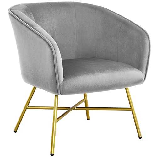 Yaheetech Grey Accent Chair Living Room Armchair Tub Side Chair Sofa Lounge Soft Velvet Upholstered Back for Dining Room/Cafe Home Furniture