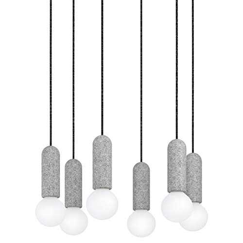 EGLO Giaconecchia Pendant Light 6 Bulbs Vintage Modern Pendant Light Made of Steel and Terrazzo in Anthracite, Grey, Dining Table Lamp, Living Room Lamp Hanging with E27 Socket