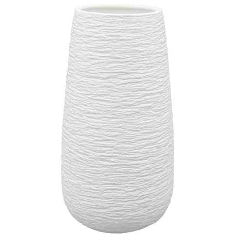 10 inch White Ceramic Vase for Flowers , Textured Modern Vase, Large Floral Vase, Minimalist Vase, Porcelain Flower Vase Home Décor, Elegant Bouquet Holder ,Geometric Pattern Vases