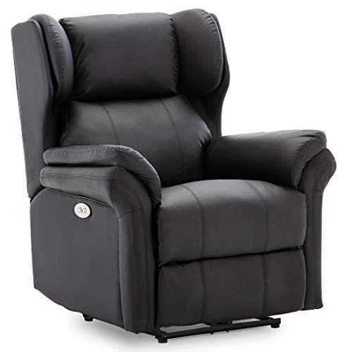 More4Homes OAKFORD ELECTRIC AUTO RECLINER WING BACK LOUNGE BONDED LEATHER CHAIR WITH USB CHARGER (Black)