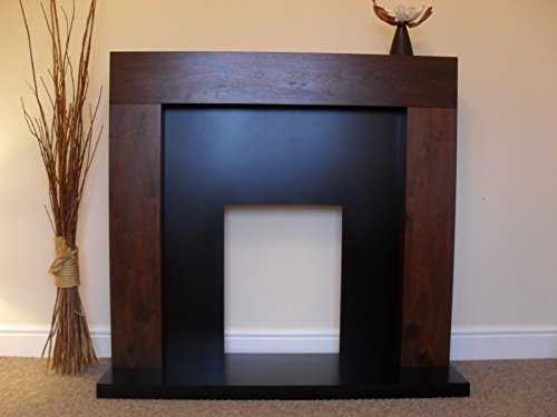 Electric Fireplace Set Mango Walnut Wood Surround Black Wall Fire Suite Large - 54"
