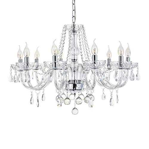 A1A9 Modern Crystal Chandelier with 10-Lights, Clear K9 Crystal Droplet Glass Ceiling Light Fitting Elegant Pendant Lights Fixture for Dining Room, Living Room, Foyer, Lounge, D80cm H60cm Chain 60cm