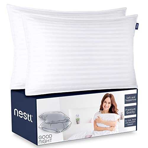 Nestl Bed Pillows for Sleeping | Down Alternative Sleep Pillows King Size Set of 2 | 100% Cotton Pillow Covers with Poly Fiber Filling | Soft Pillow for Sleeping