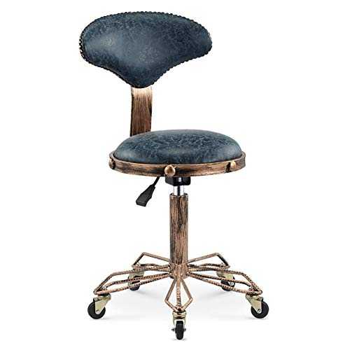 VOVOVO Round Rolling Stool with Back PU Leather Height Adjustable Swivel Drafting Work SPA Medical Salon Stools Chair with Wheels Gold