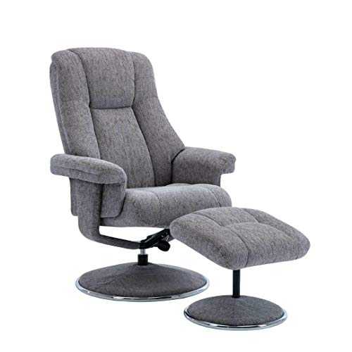 The Denver Swivel Recliner Chair & Footstool - Fabric - Pewter
