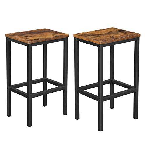 VASAGLE Bar Stools Set of 2, Breakfast Stool Chairs, for Kitchen, Dining Room, Living Room, Industrial Style, Rustic Brown and Black LBC65X, 40 x 30 x 65 cm