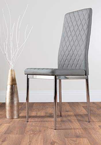 Milan 4/6 Modern Stylish Chrome Hatched Diamond Faux Leather Dining Chairs Seats Set (6x Elephant Grey Milan Chair)