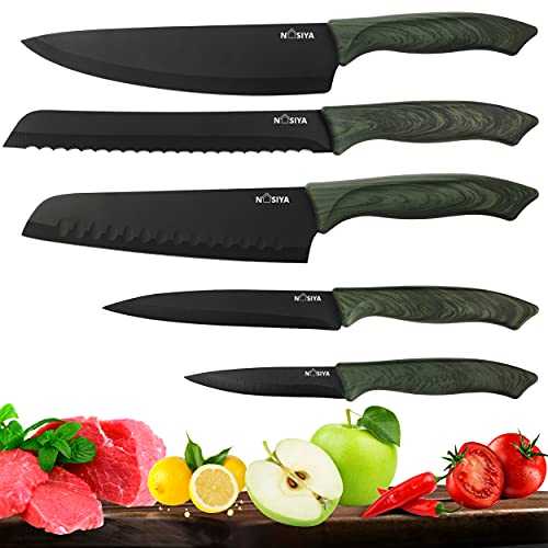 Nasiya Kitchen Knife Set, Stainless Steel Kitchen Knives - Knife Sets Include 8 Inch Chef Knife, 8 Inch Bread Knife, 7 Inch Santoku Knife, 5 Inch Utility Knife and 3.5 Inch Pairing Knife.