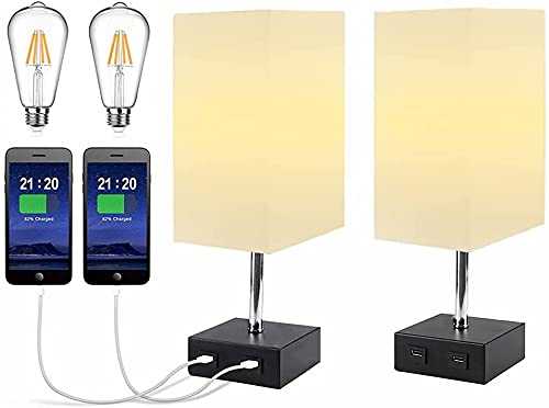 Bedside Lamps for Bedrooms,Vislone Bedside Lamps Touch Lamp Bedside Lamp Bedside Light Battery Lamp 23-Way Touch Control Dimmable Table Lamp with 2 USB Charging Ports Led Bulb Included 2 Pack