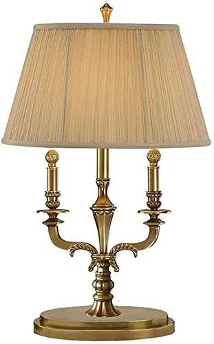 Antique Carved Brass Table Lamp Pleated Fabric Lampshade Bedroom Bedside Large Table Lamp Home Living Room Lighting Decoration