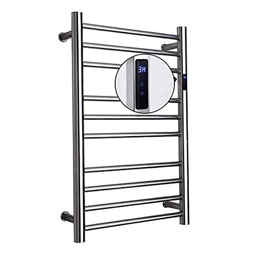 Electric Towel Warmer Electric Towel Warmer with A Timer 10 Bar Electric Heated Towel Drying Rack Home Bathroom 304 Stainless Steel Wall Mounted Heated Towel Rail Radiator Square tube (Round Tube