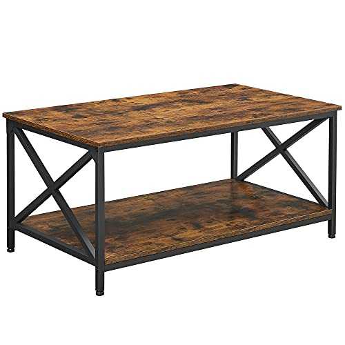 VASAGLE Coffee Table, Cocktail Table with X-Shape Steel Frame and Storage Shelf, 100 x 55 x 45 cm, Industrial Farmhouse Style, Rustic Brown and Black LCT200B01
