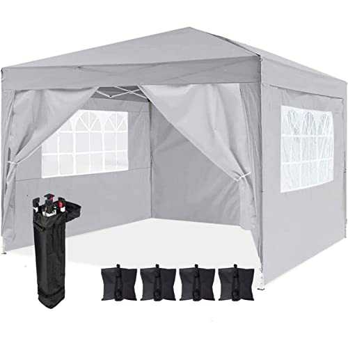 Dawsons Living Waterproof Pop Up Gazebo - 3m x 3m Pop Up Outdoor Garden Shelter with Sides - PVC Coated - Travel Bag and 4 Leg Weight Bags (Grey)