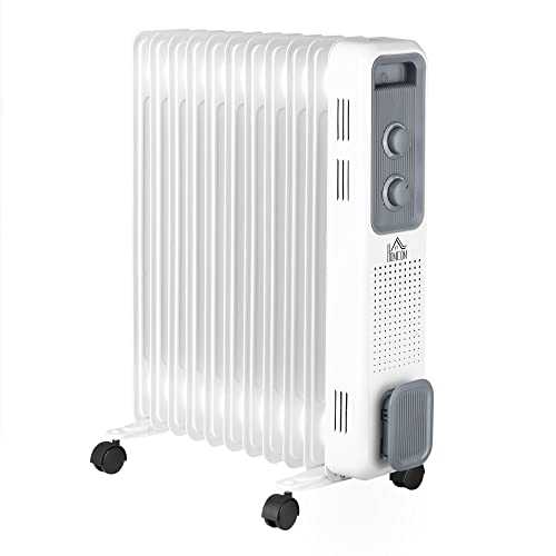 HOMCOM 2720W Oil Filled Radiator, Portable Electric Heater w/ 3 Heat Settings, Adjustable Thermostat, Safe Power-Off, 11 Fins