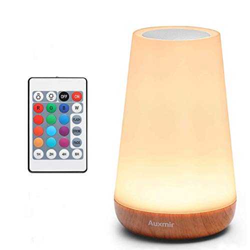 Auxmir Night Light, LED Touch Bedside Table Lamp, Remote Control Dimmable Light with RGB Color Changing, USB Rechargeable, Portable Lamp for Bedroom, Living Room, Camping