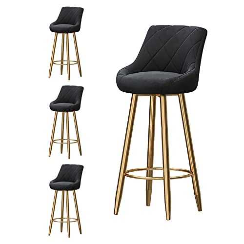 DameCo Bar Stools Set of 4, Velvet Upholstered Barstool with Back, Bar Chair Metal Legs in Gold, 65cm H Seat Height (Black 65cm) interesting