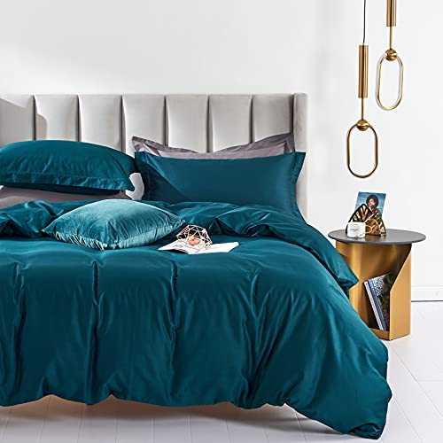 MILDLY King Size Bedding Duvet Set 500 Thread Count - 100% Egyptian Cotton with Full Satten Woven - 3 Pieces Bedding Set Luxury Soft Hotel Quality with Zipper Closure - Peacock Blue