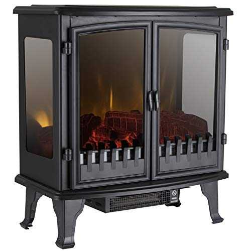Warmlite WL46027 Carlisle Electric Fireplace, Adjustable Thermostat with , LED Flame Effect with Panoramic Viewing Window, Black