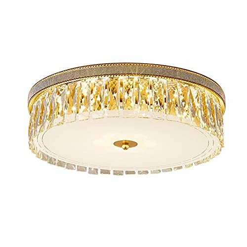 YAYAYA Golden Round Light Luxury Crystal Ceiling Lamp,Nordic Creative Glass LED Ceiling Light,Modern Simple Wrought Iron Hanging Light,For Living Room Bedroom-Golden tricolor light 24x4inch