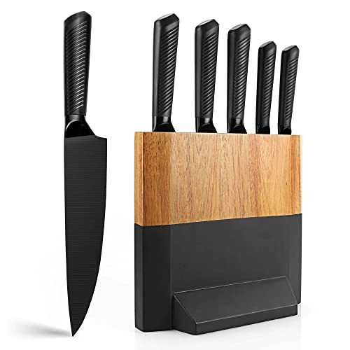 CFORM Kitchen Knife Set with Wood Block, 5-Piece Stainless Steel Professional Chef Knife Set with Non-Slip Frosted Handle, Knife Block Set with Knives