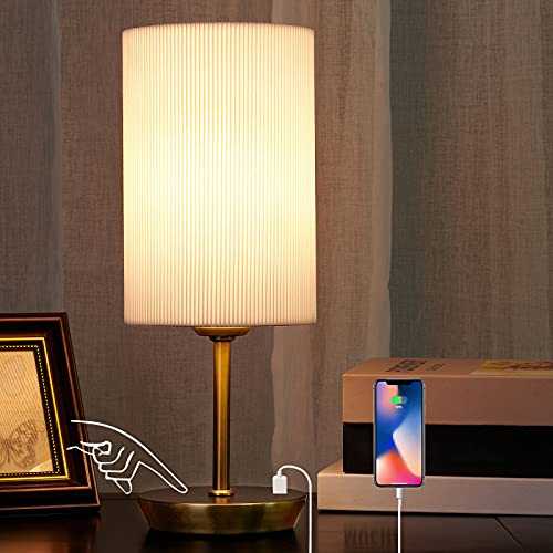 JIAWEN Touch Bedside Lamps, Dimmable Table Lamp with 2 USB Charging Ports, Modern Bedside Table Lamp with White Shade for Nightstand, Bedroom, Living Room, Dinning Room, Desk (Bulb Included)