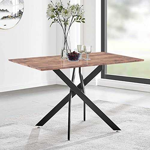 GOLDFAN Wooden Dining Table 120cm Rectangle Black Chrome Legs Industrial Style Kitchen Table for Home Office Lounge,Brown