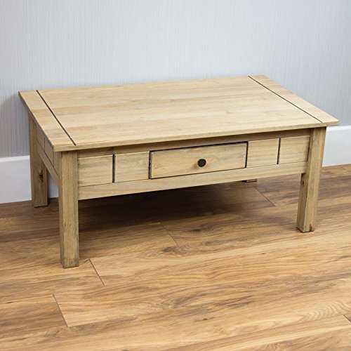 Vida Designs Panama 1 Drawer Coffee Table, Rustic Living Room Furniture, Natural Oak Wood, Wax Finish