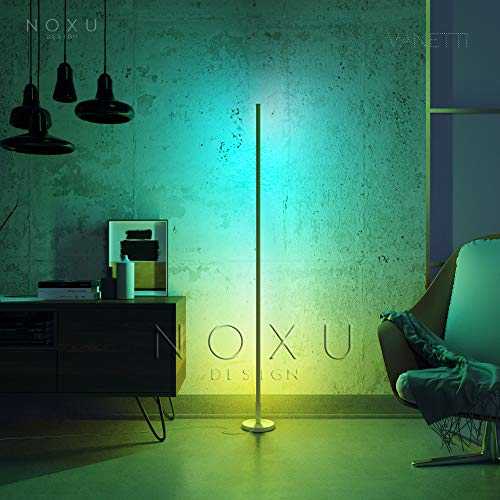 NOXU DESIGN Sutikku Floor Lamp Colour Changing 150cm Tall Minimal Nordic LED Addressable RGB Modern Standing Lamp with Dimmable Remote Controller (White)