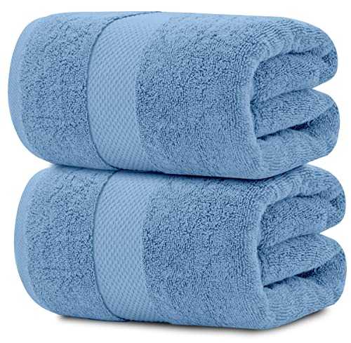 White Classic Luxury Bath Sheet Towels Extra Large | Highly Absorbent Hotel spa Collection Bathroom Towel | 35x70 Inch | 2 Pack (Light Blue)