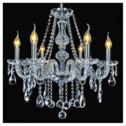 Dst Maria Theresa Crystal Chandelier, Clear K9 Crystal Glass Ceiling Light with 6 Arms, Elegant Modern Pendant Lights for Dining Room, Living Room, Hallway, Stairway, Bar Size: D60cm H60cm Chain 60cm