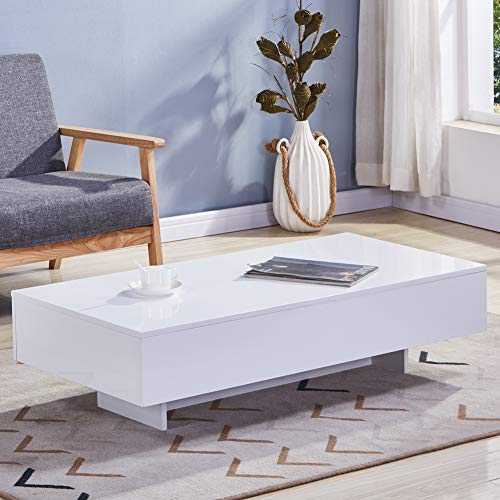 GOLDFAN Modern Rectanglar Coffee Table High Gloss Coffee Table for Living Room Home Office Furniture, White