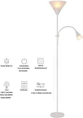 LED Mother Daughter Floor Lamp With Adjustable Side Reading Light for Reading, Working, Living Room, Bedroom, Office 70inch Tall (Color : Silver)