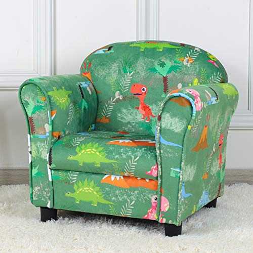 PWTJ Kid Sofa Chair, Single Seat Upholstered Kids Armrest Chair with Dinosaur Pattern Velvet Fabric for Kid Room Furniture